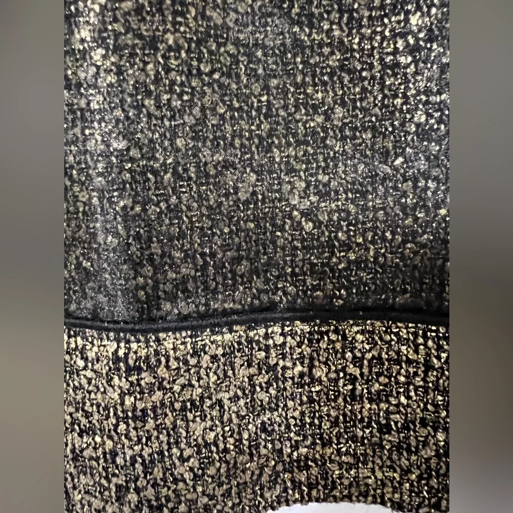LOFT Black Gold Sheer Metallic Wool Skirt Mesh Overlay Satin Piping Gold Exposed